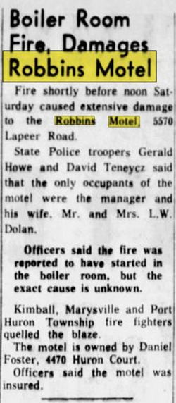 Blue Water Motel (Robbins Motel & Gift Shop) - June 1966 Fire